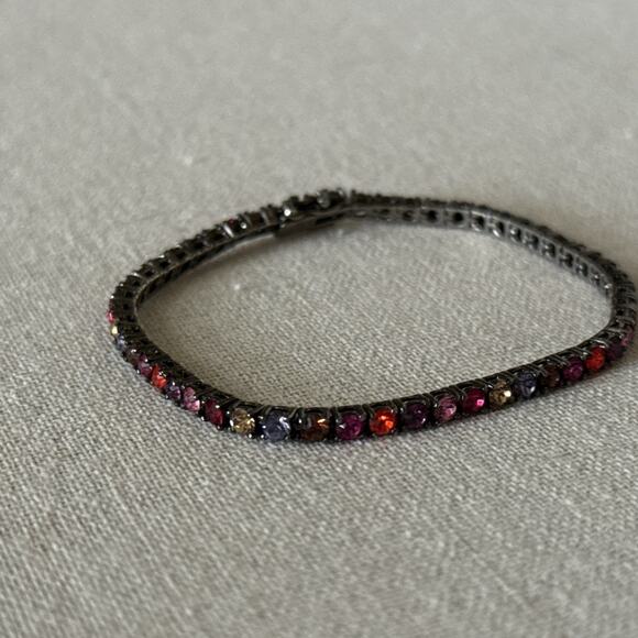Vintage Joan Rivers Dark Multicolor Tennis Bracelet Gunmetal Whimsigoth 7.75” - Picture 3 of 7